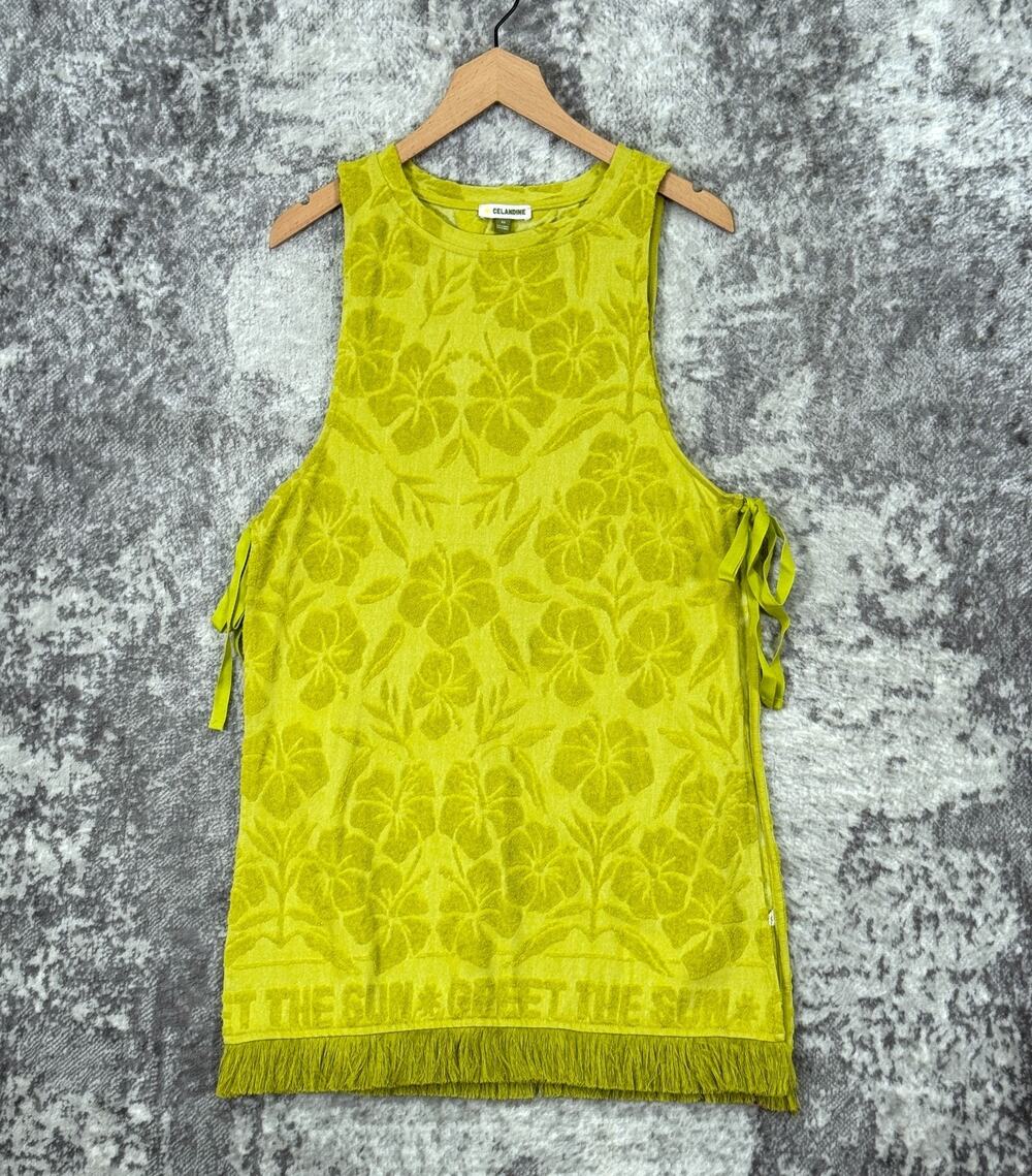 Anthropologie Swim Cover Up XS Womens Celandine Terry Towel Side Tie Fringe Mini